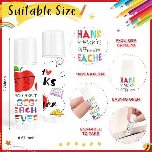 50 Pack Teacher Employee Appreciation Gift Bulk Lip Balm Staff Teacher Volunteer Employee Thank You Gifts End of The Year Teacher Gift for Teachers' Day Back to School Women Men (Cute)