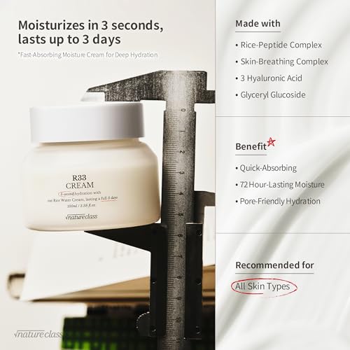 R33 Rice Face Moisturizer Korean Skincare Glass Skin Squalane Niacinamide Hyaluronic Acid Barrier Cream Night Cream Dry Sensitive Skin Fragrance Free 100ml 3.38 fl oz