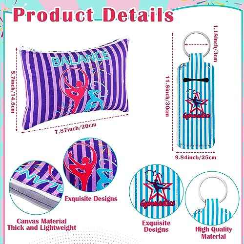Abbylike 60 Pcs Gymnastics Party Favors 12 Dance Makeup Bag 12 Gymnastics Charm Bracelet 12 Girls Dance Hair Scrunchies 12 Sports Elastics Hair Ties 12 Gymnastics Keychains for Gift Birthday Supplies