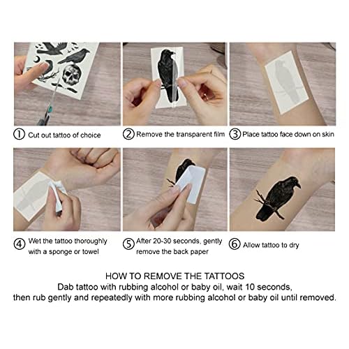 WIRESTER Temporary Tattoo Stickers for Adults Men Women, Fake Tattoos on Face Hand Neck Wrist Party Favor Body Art, Tattoo Sheet 6 x 7.87 inch - Ravens and Crows