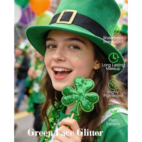 Face Glitter, Green Temporary Face Tattoos Stickers, Body Face Glitter for Women Girls, Green Freckles for St Patrick's Day Country Concerts Singer Festival Rave Accessories (Green - 10 pcs)