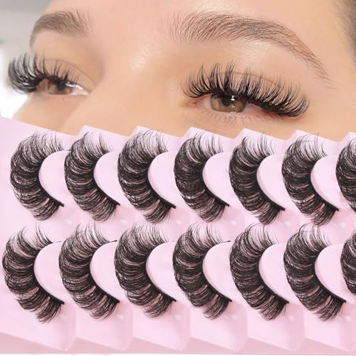 Losha Eyelashes DD Curl Russian Strip Lashes Wispy False Eyelashes that Like Lash Extensions 10 Pairs Soft Fake Lashes Pack (D03)
