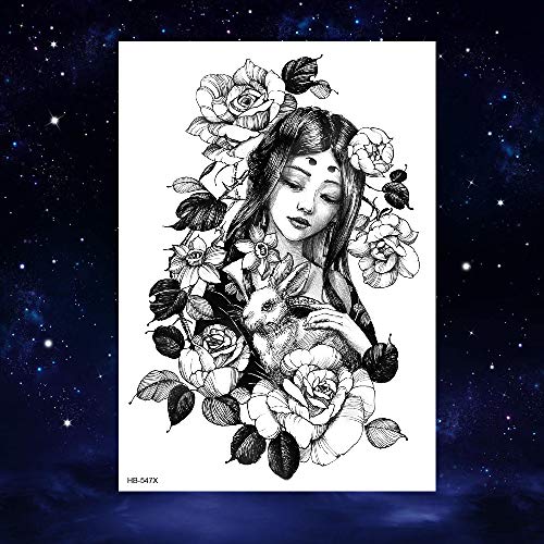 6 Sheets Black Japan Warrior Samurai Goldfish Geisha Bird Lotus Prajna Rabbit Temporary Tattoos