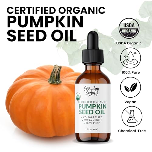 Organic Pumpkin Seed Oil | 100% Pure, Cold-Pressed, Unrefined | USDA Certified Organic | Amber Glass Bottle with Glass Dropper | For Face, Skin & Hair - 1 Fl Oz