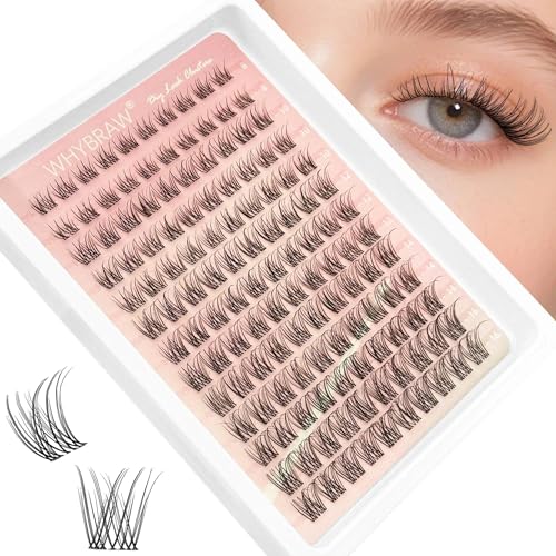 Natural Lash Clusters Wispy Cluster Eyelash Extensions WHYBRAW 130pcs Individual Lashes 8-16mm D-Curly DIY Lash Extension Natural Look Soft Thin Clear Band Cluster Lashes