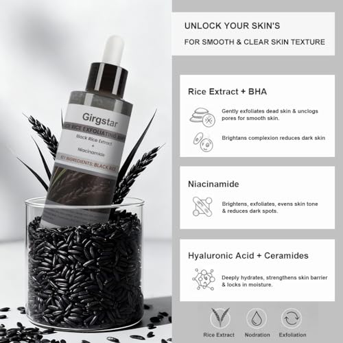 Black Rice Peeling Ampoule 80ml - Peel Shot Glow Exfoliating Face Peel | Gentle Dead Skin Cell Remover for Brighter Smoother Complexion | All Skin Types Rice Extract Skincare
