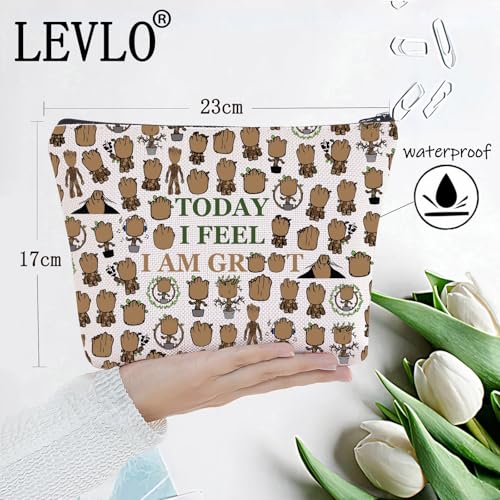 LEVLO Funny Groot Cosmetic Make Up Bag Groot Lover Inspired Gift Today I Feel I Am Groot Makeup Zipper Pouch Bag (Today I Fee)