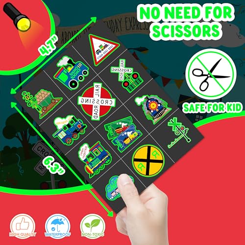 Neon Luminous Glow in the Dark Train Temporary Tattoos Stickers for Kids Boys Girls ? Glow Birthday Party Decorations Supplies Party Favors Night Gifts Classroom Rewards Prizes (Train)