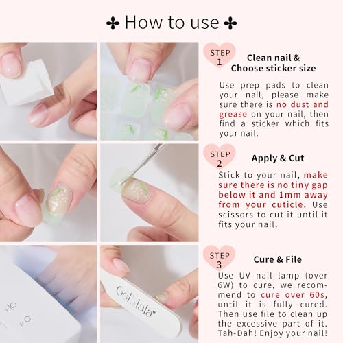 GelMala Semi Cured Gel Nail Strips Oriental Design,Long-Lasting,Easy to Apply&Remove Gel Nail Stickers Semi Cured,Easy for begginners (Oiseaux ?maill?s)