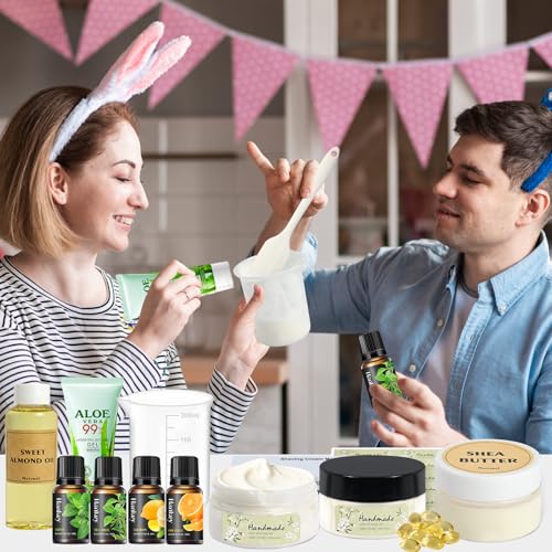 Shaving Cream Making Kit- DIY Natural Shave Cream for Mens, Sensitive Hair Removal Cream with Shea Butter, Sweet Almond Oil, Smooth & Silky Shaving Soap Christmas Gifts for Men, Boyfriend
