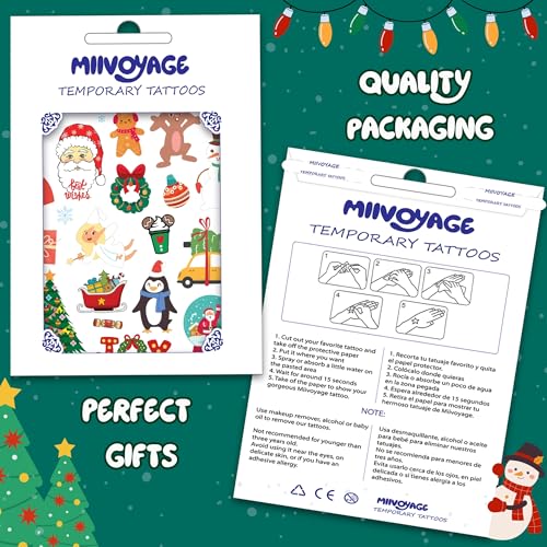 Christmas Temporary Tattoos for Kids Stocking Stuffers and Gifts, Christmas Tattoos Stickers, Holiday Party Supplies, Holiday Decorations Supplies