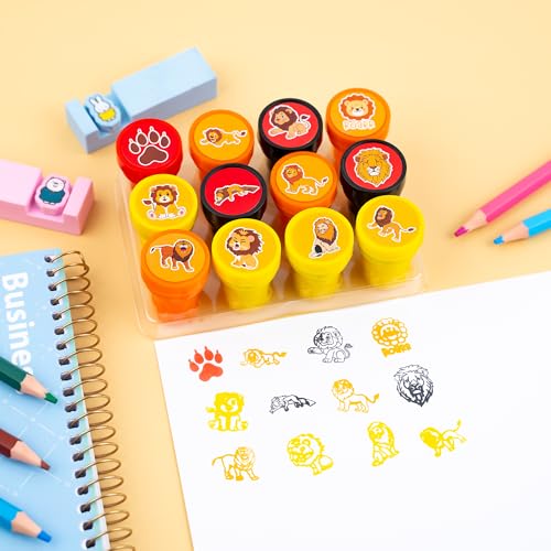 36PCS Lion Party Favors - 24PCS Pre-Cut Temporary Tattoos & 12PCS Stamps - Ideal Safari Jungle Animal Themed Birthday Card Decorations Supplies Goodie Bag Kids Gifts Classroom Rewards Prizes
