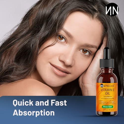 Natnique Vitamin E Oil 1 oz ? Natural D-Alpha Tocopherol for Face, Skin, Hair & Nails ? Pure, Non-GMO Moisturizer for Scars, Stretch Marks & Dry Skin ? Cold-Pressed Carrier Oil for Body & Beauty Care