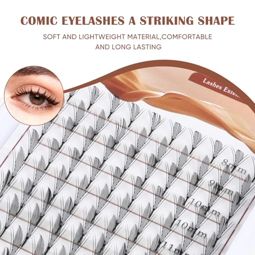 Premade Wings Lash Extensions 8-15mm Mix Lash Tray C/D Curl Premade Volume Fans Comic Spire Eyelashes Black Flat Root Feather Soft Individual Anime Spire Eyelash (Wing 2-C Curl, 8-15mm Mix)