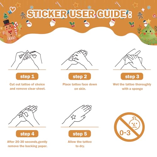 Merry Christmas Gingerbread Temporary Tattoos - 8 Sheets 280 Pcs Birthday Party Decorations Cute Man Cookies Tattoo Stickers for Boys Girls Xmas Party Favors Decor Gifts