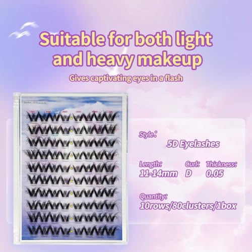 Thick Fluffy Self Adhesive Eyelashes Clusters Extension, 11-14mm 80pcs Pre-Glue False Eyelashes Clusters Set, Individual Lashes, No Glue Needed