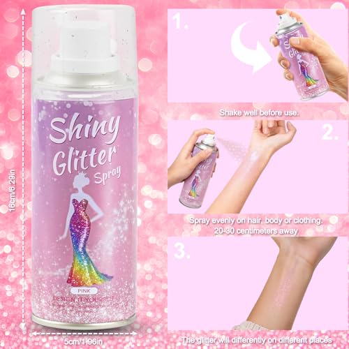 Hair and Body Glitter Spray,Long Lasting Quick-Drying Pink Shimmer Mist for Music Festival Revelry, Nightclub Parties and Balls,Hairspray for Clothes, Face Glitter Spray 4.22 Fl Oz (Pink)