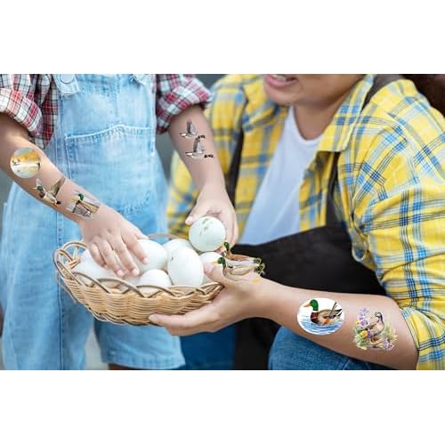 160 PCS Mallard Duck Themed Tattoos Temporary Stickers One Lucky Duck Baby Shower Duck Hunting Birthday Party Favors Supplies Decorations Goodie Bag Tattoos(24 Sheets)