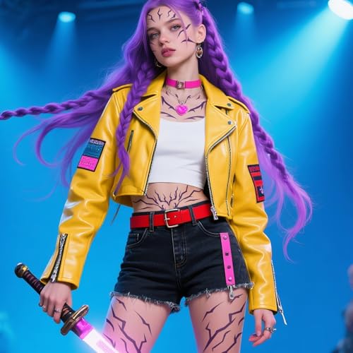 Temporary Tattoos Cosplay Tattoos Stickers Prop Demonn Cosplay Accessories Anime Purple Temporary Tattoos for Dance, Cosplay, Halloween Accessories (B)