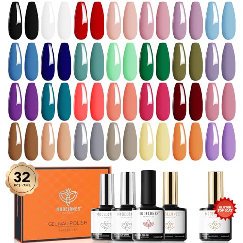 modelones 32 PCS Gel Nail Polish Set with 240 ML Gel Nail Polish Remover
