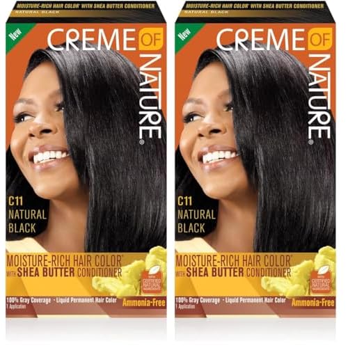 Creme of Nature Moisture Rich Hair Color Kit, C11 Natural Black, 1 Application (Pack of 2)