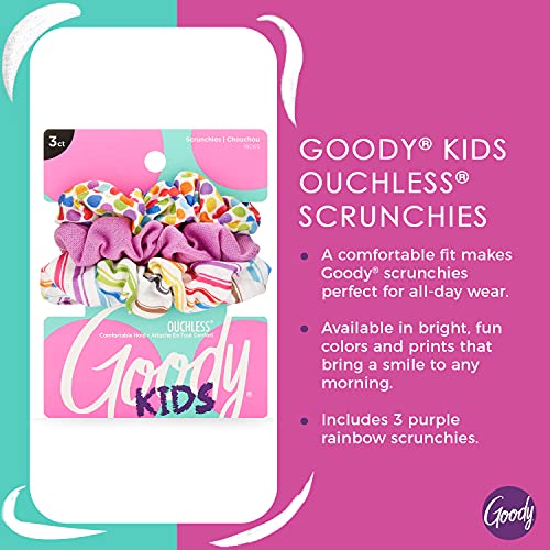 Goody Kids Ouchless Scrunchies - 3 Count, Purple Rainbow - Help Keep Hairs In Place - Hair Accessories (Pack of 2)