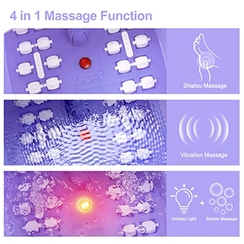 Foot Spa Massager with Heat, Bubbles & Vibration, 22 Rollers, Red Light, Adjustable Temp - Includes Lavender Epsom Salt - Purple