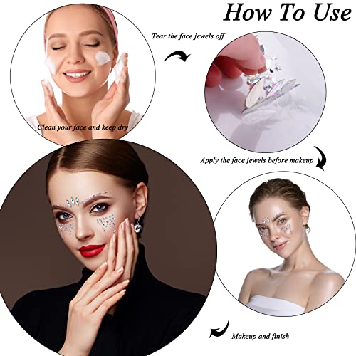 SIQUK 12 Sets Face Jewels Rhinestone Face Gems Stick on Crystal Face Jewel Stickers Mermaid Face Jewels for Rave Carnival Festival Party
