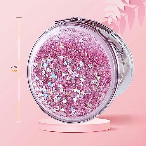 Compact Mirror, Pocket Mirror 4 Pcs Mini Mirror for Purse 2.75 Inch 1X/2X Magnifying Round Small Travel Mirror, Handheld Folding Cosmetic Purse Makeup Mirror for Women Girls