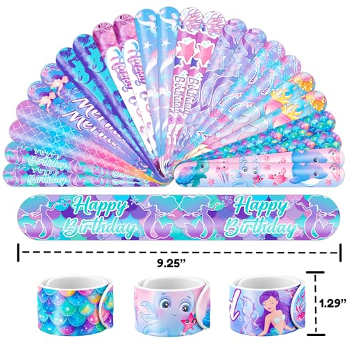 72 PCS Mermaid Party Favors - 48 Temporary Pre-Cut Tattoos & 24 Slap Bracelets - Party Favors for Boys & Girls, Birthday Goodie Bag Fillers, Baby Shower Gifts, Classroom Rewards