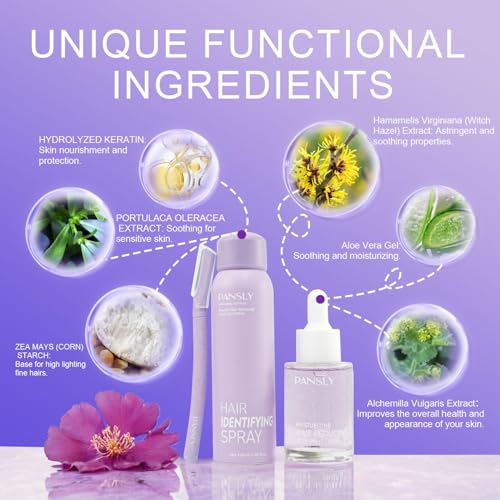 Hair Identifying Spray Kit,Hair Identifier (100mL) for Face Shaving with After Shave Serum(30mL) Kit,Moisturizing&Smoothing skin &Hair Reducing Skin Care Dermaplaner Spray Set for Women Men