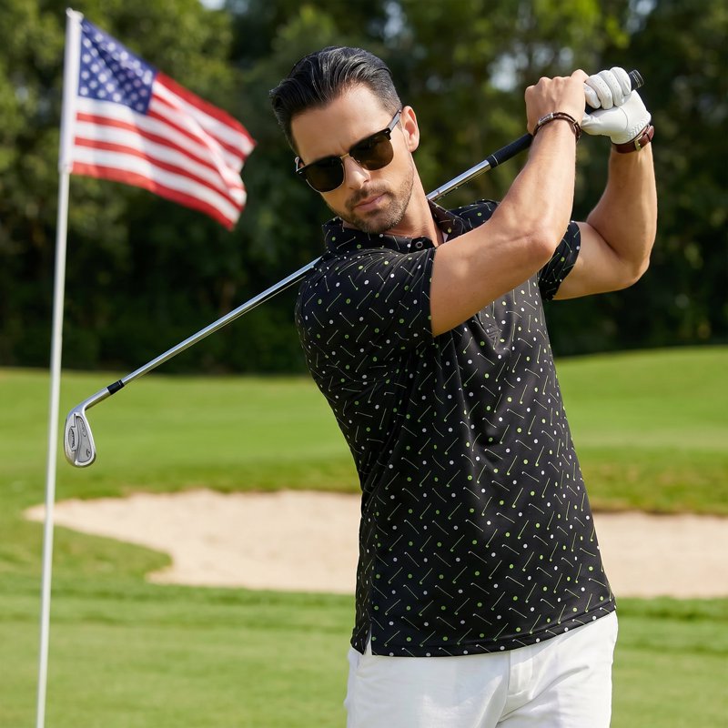 Men's Novelty Print Golf Polo Shirt - Quick Dry, Moisture Wicking Athletic Top