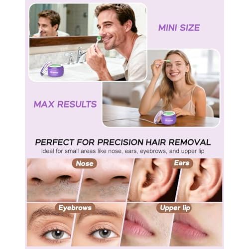 Nose Wax Kit Men, Mini Wax Warmer for Facial Hair Removal, Ear Eyebrow Waxing Kit for Women Men With 100g Beads, 10 Applicators, 10 Nose Sticks, Portable Melt Machine for Home Travel Use - Purple