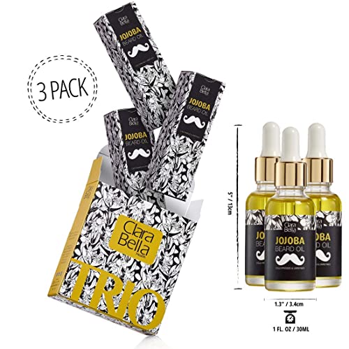 Jojoba Beard Oil for Men ? 3 Pack | 100% Pure Organic, Unscented & Soothing | Softens Coarse Beard & Mustache Hair | 1 fl oz Each (30ml) | Great for Gifting ? Split into 3 Individual Gifts