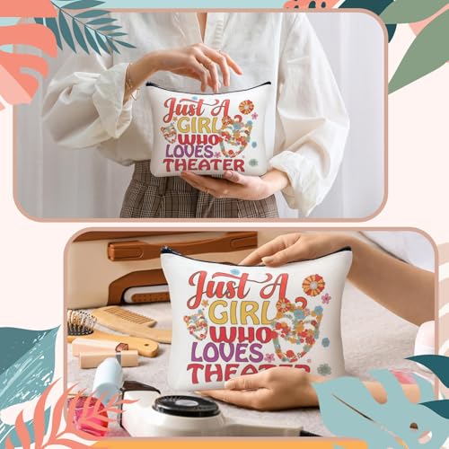 2 Pcs Theater Gifts for Musical Theater Lovers Women Makeup Bag and Tote Bag Retro Flower Comedy Mask Tote for Woman Drama Teacher Retirement Graduation Gifts