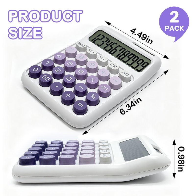 2 Pack Solar & Battery Powered Desktop Calculator with Large LCD & Big Buttons