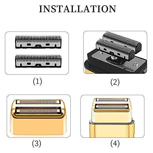Replacement Shaver Foil and Cutter, Professional Replacement Shaver Foil Head Cutter Blade for BaBylissPRO Barberology FX Collection Metal Double Foil Shaver (Gold)