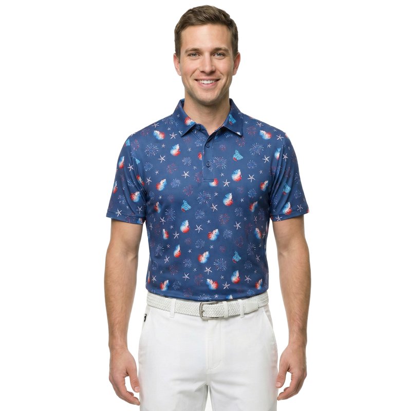 Surf the Web Blue 76, 2XL - Birdie Bound Men's Fourth of July America 250 Duckie Polo Shirt