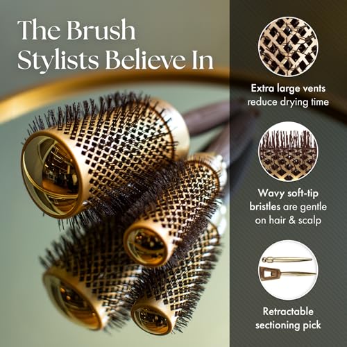 Olivia Garden NanoThermic 50th Anniversary Ceramic + Ion Round Thermal Hair Brush - Not Electrical - Professional Blowout Brush for Normal to Thick Hair