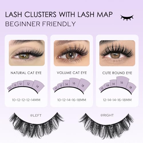 Lash Clusters Kit Wispy Lash Clusters Cluster Eyelash Extensions 10-18mm Lash Extension Kit Eyelash Cluster Eyelash Extensions Waterproof DIY Individual Lashes Clusters with Soft Thin Band