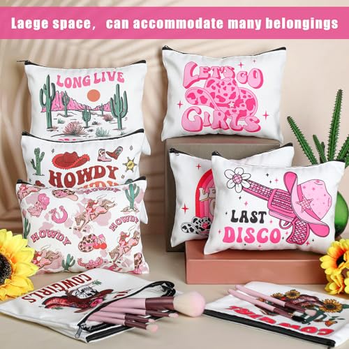 Reginary 18 Pcs Cowgirls Makeup Bag Disco Western Cosmetic Bag with Zippers Cowgirl Gifts Disco Party Favors Pouch for Women Girls Birthday Stuff Supplies