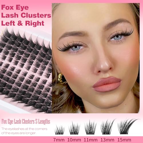 Fairy Lash Clusters Kit Wispy Cat Eye Lash Extensions Kit Natural Cluster Eyelash Extensions Kit with Lash Bond and Seal Fox Eye Individual Lashes Kit 7MM-15MM 133Pcs