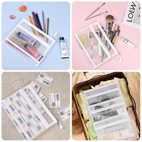 20 PCS Mesh Makeup Bag Double-Layer Mesh Zipper Pouch Bags Clear Cosmetic Bag Nylon Travel Organizer Bags Toiletry Storage Bag Pencil Pouch with Zipper (White, Double-Layers A5)