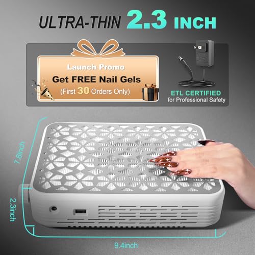 NXJ INFILILA Nail Dust Collector Upgrade Professional 4500RPM Nail Vacuum Fan Vent Dust Collector, Adjustable Speed Portable Dust Collector Nail Tech for Acrylic Nail Polishing Manicure Salon Home