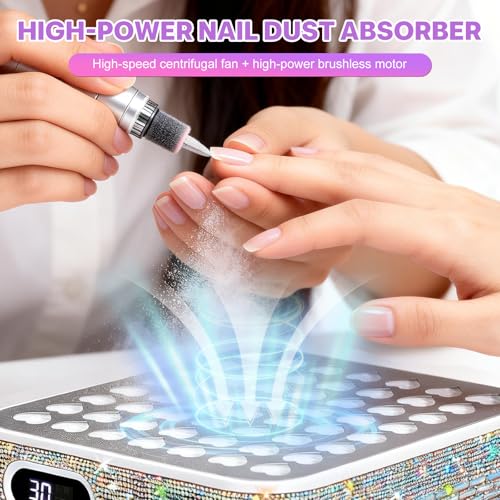 Nail Dust Collector - Nail Fan Dust Collector Compact Salon Tool for Acrylic Nails Polishing, Nail Salon Home (White)