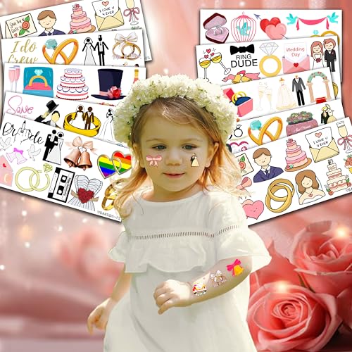 100 PCS Wedding Birthday Party Decorations Favors Supplies Gold Bridal Ring Diamond Bachelorette Temporary Mr & Mrs Engagement Tattoos Stickers Girls Boys Classroom School Prizes Reward