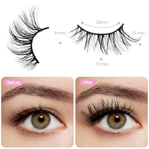 Half Lashes Natural Look Wispy Cat Eye Lashes, 10 Pairs Fluffy 3D Faux Mink Eyelash Fox Eye Lashes Curly Lash Short Strip Fake Eyelashes (BY08, 8-12MM)