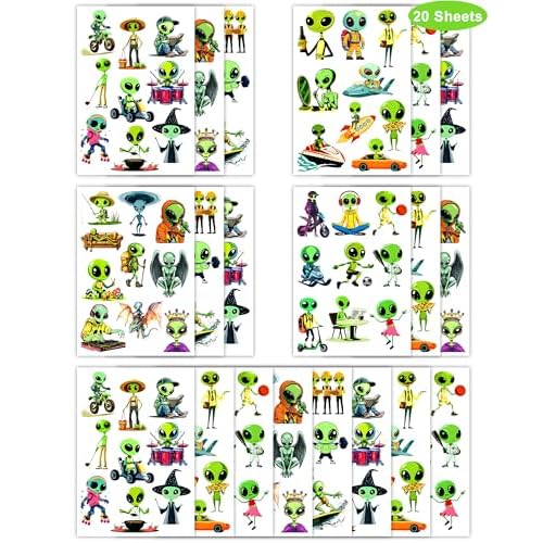 184Pcs Alien Temporary Tattoos, Green Alien Party Tattoos Stickers, UFO Space Theme Decor for Birthdays, Festivals