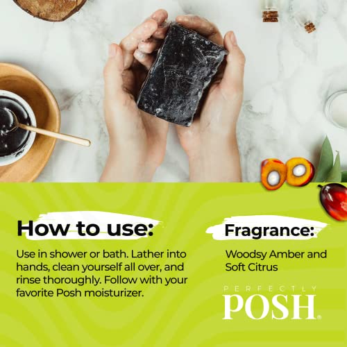 Perfectly Posh - Gender Bender Chunk Big Bath Bar - Deep Cleansing Charcoal Soap with Shea Butter, Nourishing Daily Cleanse - 199grams