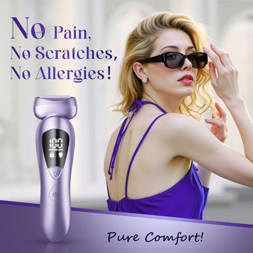 Cordless Electric Razors for Women: Rechargeable Painless Bikini Trimmer for Body Hair - IPX7 Waterproof Shaver with LED Display for Face/Underarm/Leg Deep Purple